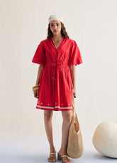 A Model Wearing Red Organic Cotton Ocean Spirit Cotton Red Dress, curated by Only Ethikal